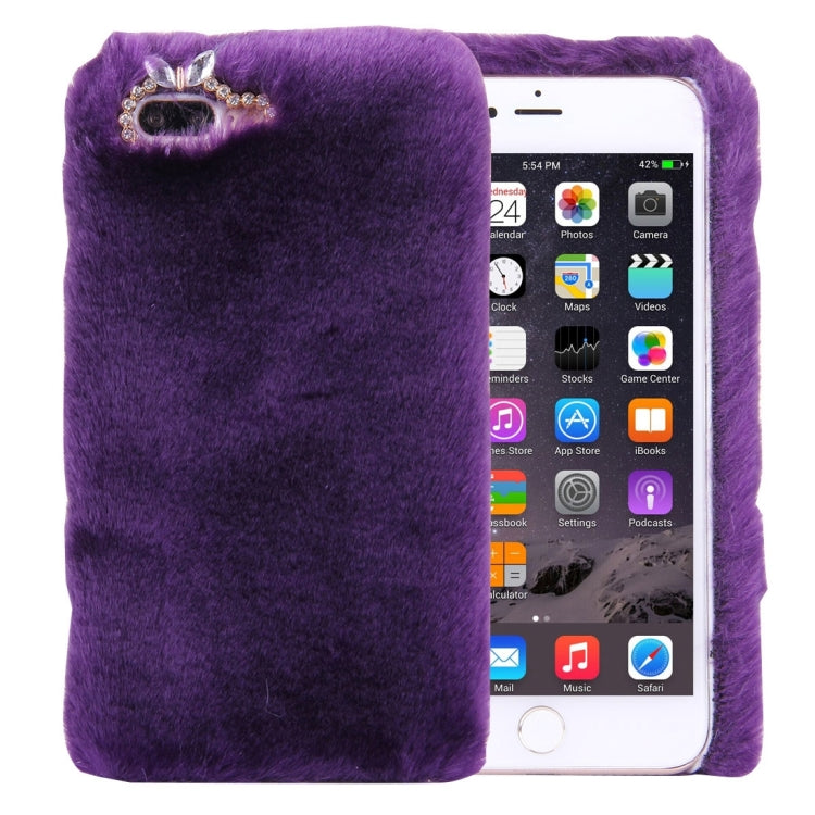 For iPhone 8 Plus & 7 Plus   Genuine Rabbit Hair Diamond Encrusted PC Protective Case