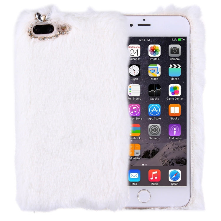 For iPhone 8 Plus & 7 Plus   Genuine Rabbit Hair Diamond Encrusted PC Protective Case