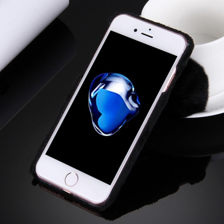 For iPhone 8 Plus & 7 Plus   Plush Cloth Cover PC Protective Case with Furry Ball Chain Pendant