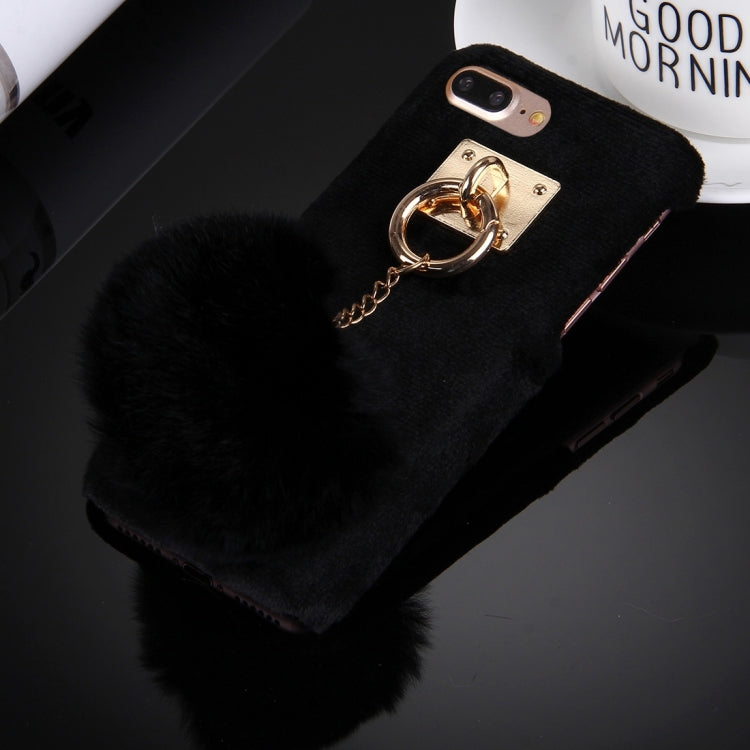 For iPhone 8 Plus & 7 Plus   Plush Cloth Cover PC Protective Case with Furry Ball Chain Pendant
