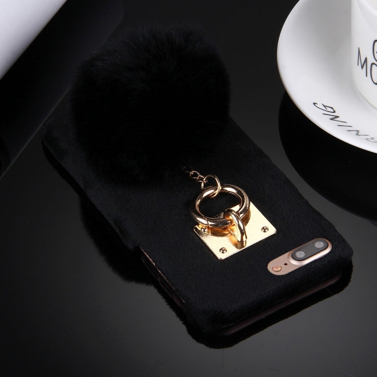 For iPhone 8 Plus & 7 Plus   Plush Cloth Cover PC Protective Case with Furry Ball Chain Pendant