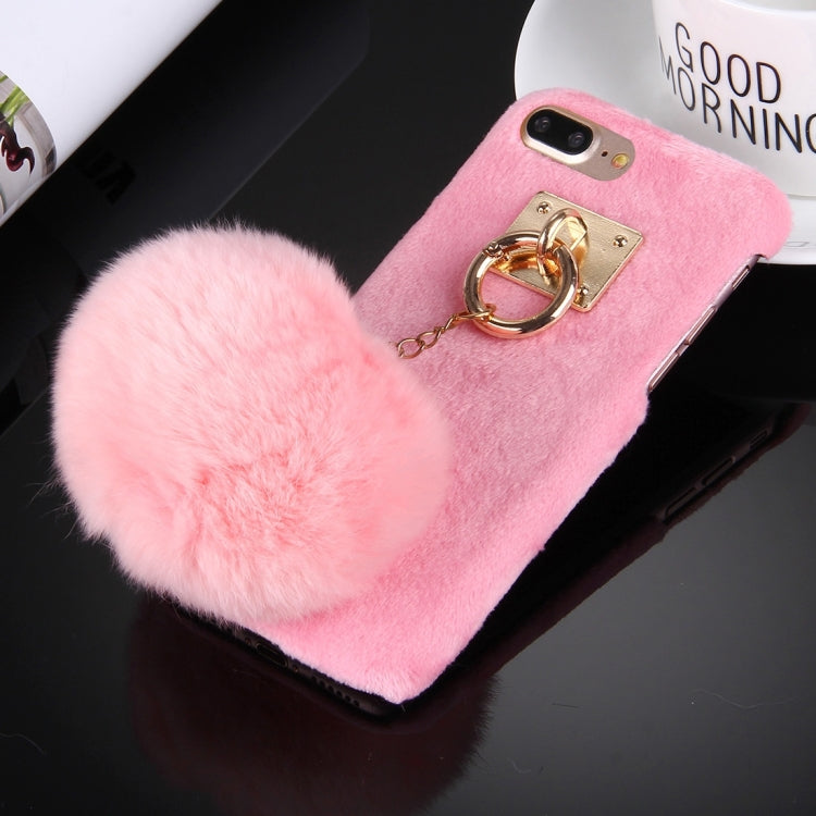 For iPhone 8 Plus & 7 Plus   Plush Cloth Cover PC Protective Case with Furry Ball Chain Pendant
