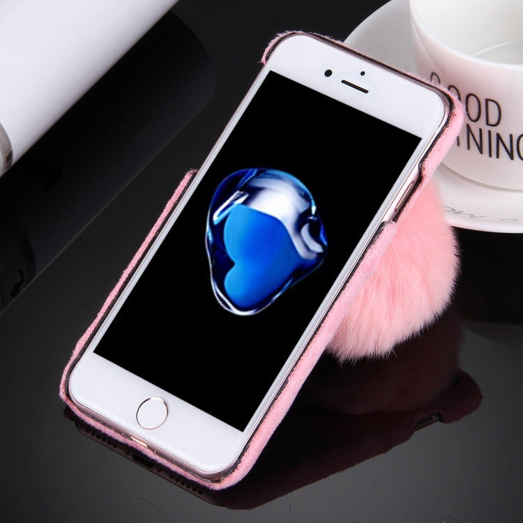 For iPhone 8 Plus & 7 Plus   Plush Cloth Cover PC Protective Case with Furry Ball Chain Pendant