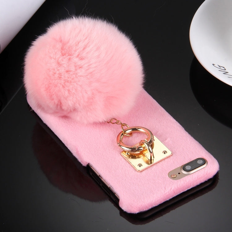 For iPhone 8 Plus & 7 Plus   Plush Cloth Cover PC Protective Case with Furry Ball Chain Pendant