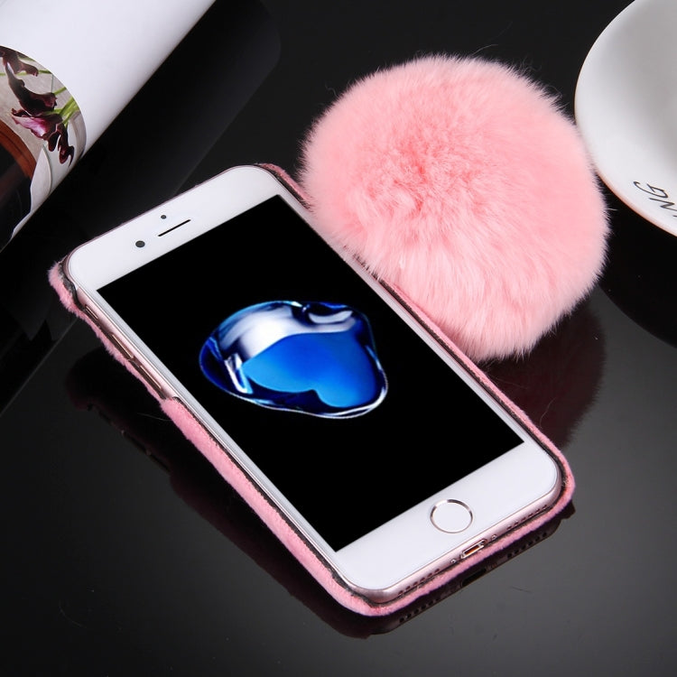For iPhone 8 Plus & 7 Plus   Plush Cloth Cover PC Protective Case with Furry Ball Chain Pendant