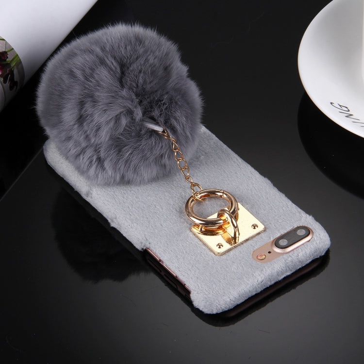 For iPhone 8 Plus & 7 Plus   Plush Cloth Cover PC Protective Case with Furry Ball Chain Pendant