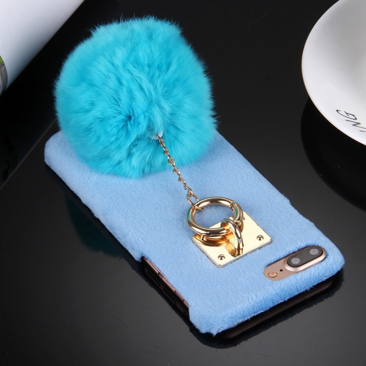 For iPhone 8 Plus & 7 Plus   Plush Cloth Cover PC Protective Case with Furry Ball Chain Pendant
