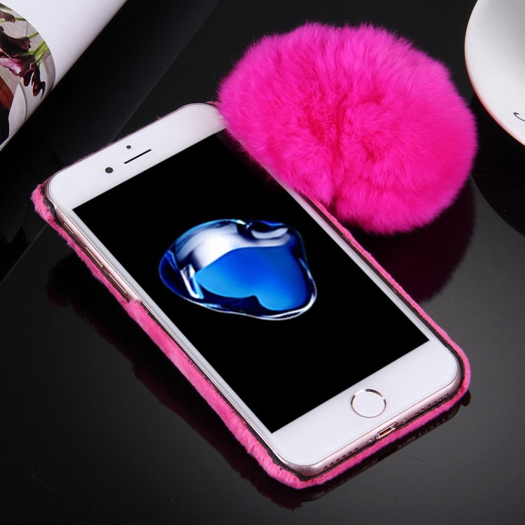For iPhone 8 Plus & 7 Plus   Plush Cloth Cover PC Protective Case with Furry Ball Chain Pendant