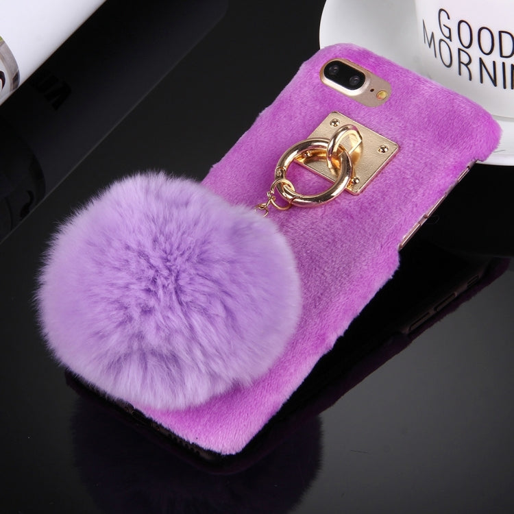 For iPhone 8 Plus & 7 Plus   Plush Cloth Cover PC Protective Case with Furry Ball Chain Pendant