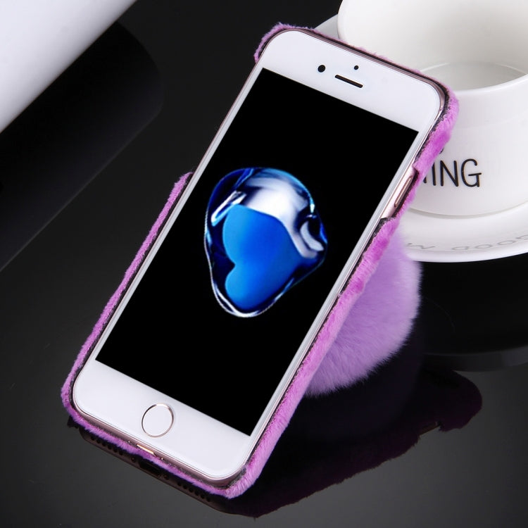 For iPhone 8 Plus & 7 Plus   Plush Cloth Cover PC Protective Case with Furry Ball Chain Pendant