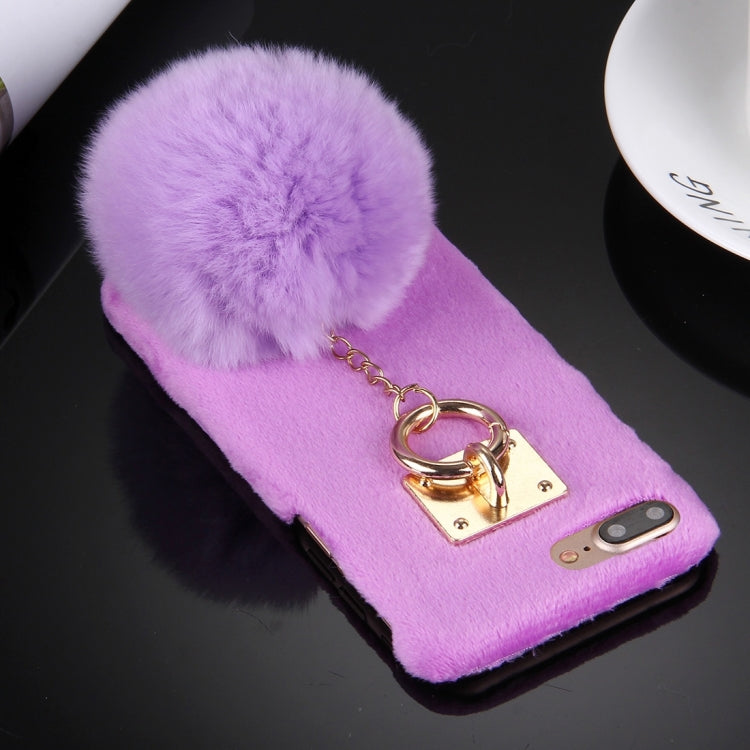 For iPhone 8 Plus & 7 Plus   Plush Cloth Cover PC Protective Case with Furry Ball Chain Pendant