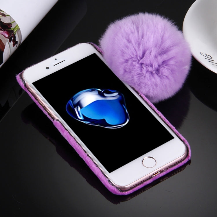 For iPhone 8 Plus & 7 Plus   Plush Cloth Cover PC Protective Case with Furry Ball Chain Pendant