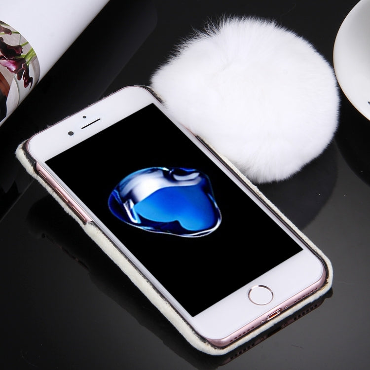 For iPhone 8 Plus & 7 Plus   Plush Cloth Cover PC Protective Case with Furry Ball Chain Pendant
