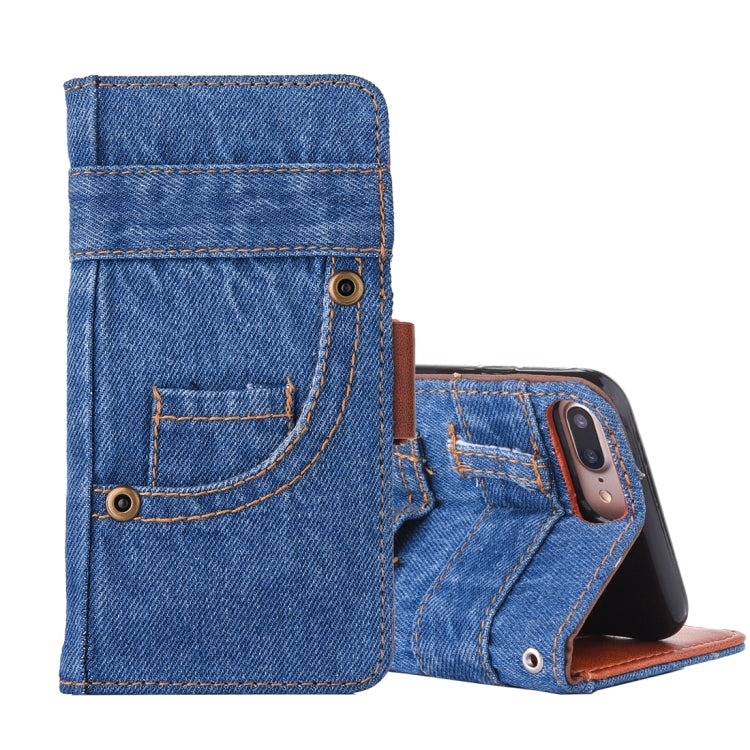 For iPhone 8 Plus & 7 Plus   Denim Cloth Texture Horizontal Flip Leather Case with Holder & Card Slots & Wallet