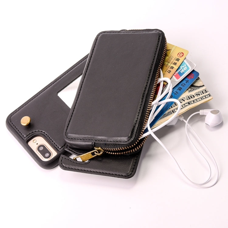 For iPhone 8 Plus & 7 Plus   Removable Rotation TPU + Leather Protective Case with Zipper Wallet Bag