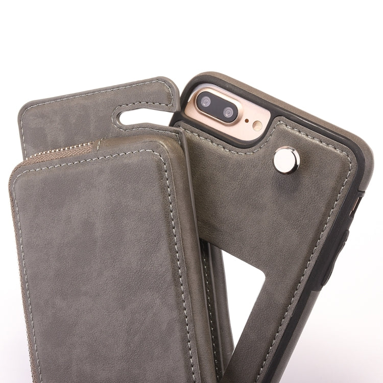 For iPhone 8 Plus & 7 Plus   Removable Rotation TPU + Leather Protective Case with Zipper Wallet Bag