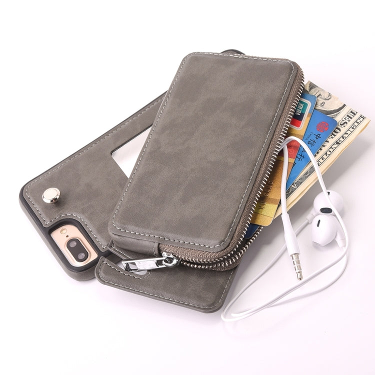 For iPhone 8 Plus & 7 Plus   Removable Rotation TPU + Leather Protective Case with Zipper Wallet Bag