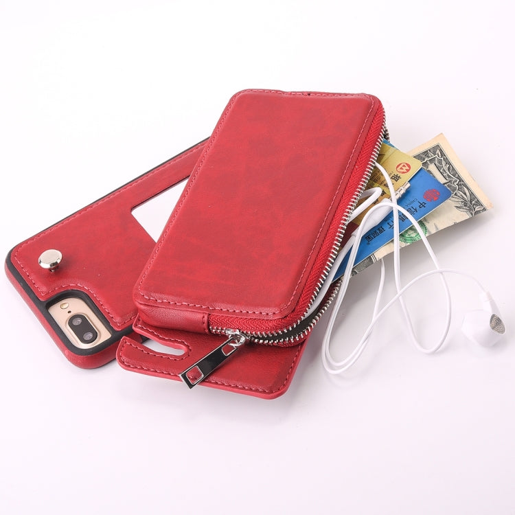 For iPhone 8 Plus & 7 Plus   Removable Rotation TPU + Leather Protective Case with Zipper Wallet Bag
