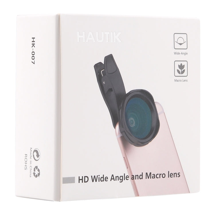 HAUTIK HK-007 2 in 1 Universal 12X Macro Lens + 0.6X HD Wide-angle Lens Kit with Clip, For iPhone, Samsung, Huawei, Xiaomi, HTC and Other Smartphones, Ultra-thin Digital Camera
