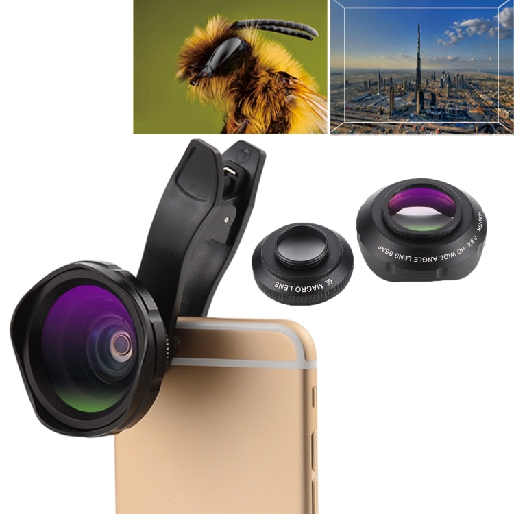 HAUTIK HK-007 2 in 1 Universal 12X Macro Lens + 0.6X HD Wide-angle Lens Kit with Clip, For iPhone, Samsung, Huawei, Xiaomi, HTC and Other Smartphones, Ultra-thin Digital Camera
