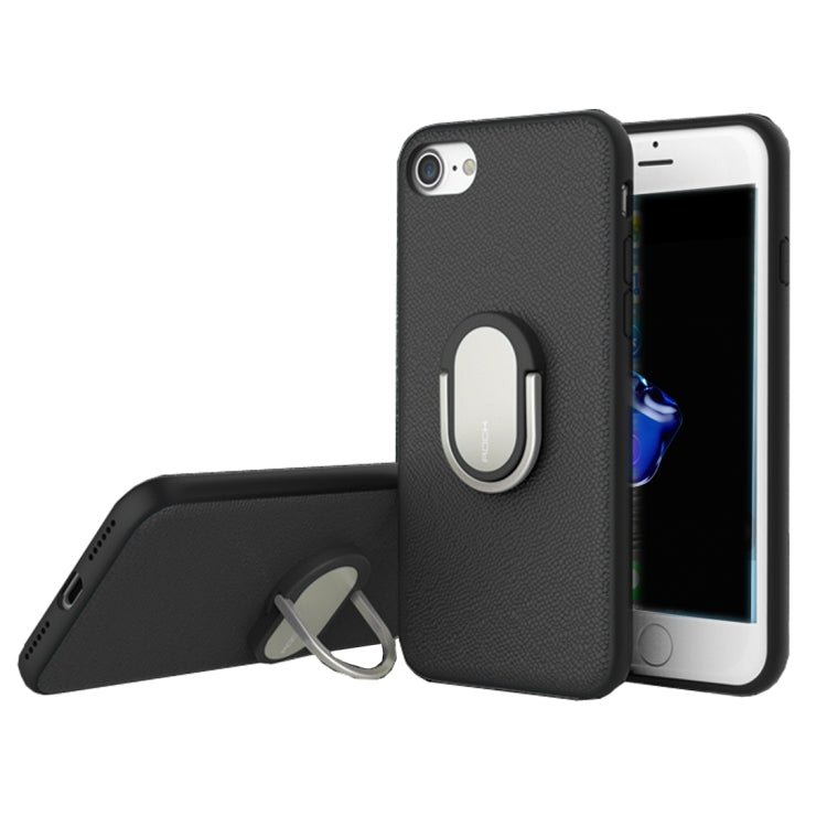 Rock for iPhone 8 Plus & 7 Plus   Antiskid Texture PU Surface + PC Protective Case with TPU Frame & Magnetic Metal Ring Holder