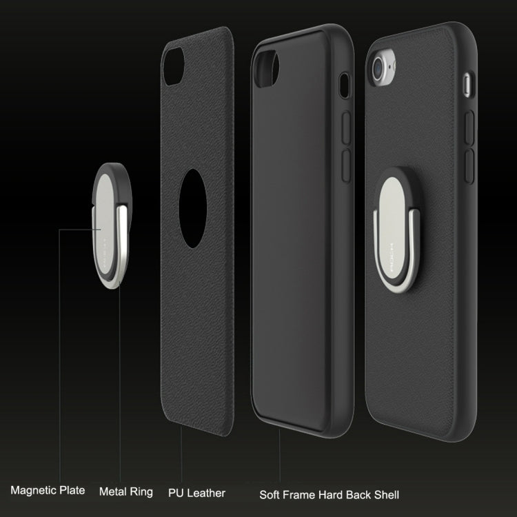 Rock for iPhone 8 Plus & 7 Plus   Antiskid Texture PU Surface + PC Protective Case with TPU Frame & Magnetic Metal Ring Holder