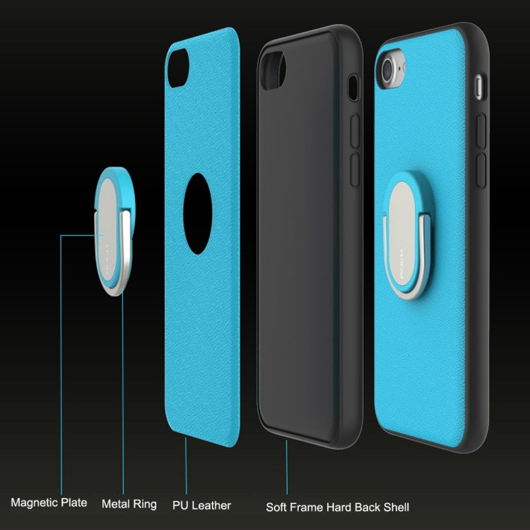 Rock for iPhone 8 Plus & 7 Plus   Antiskid Texture PU Surface + PC Protective Case with TPU Frame & Magnetic Metal Ring Holder