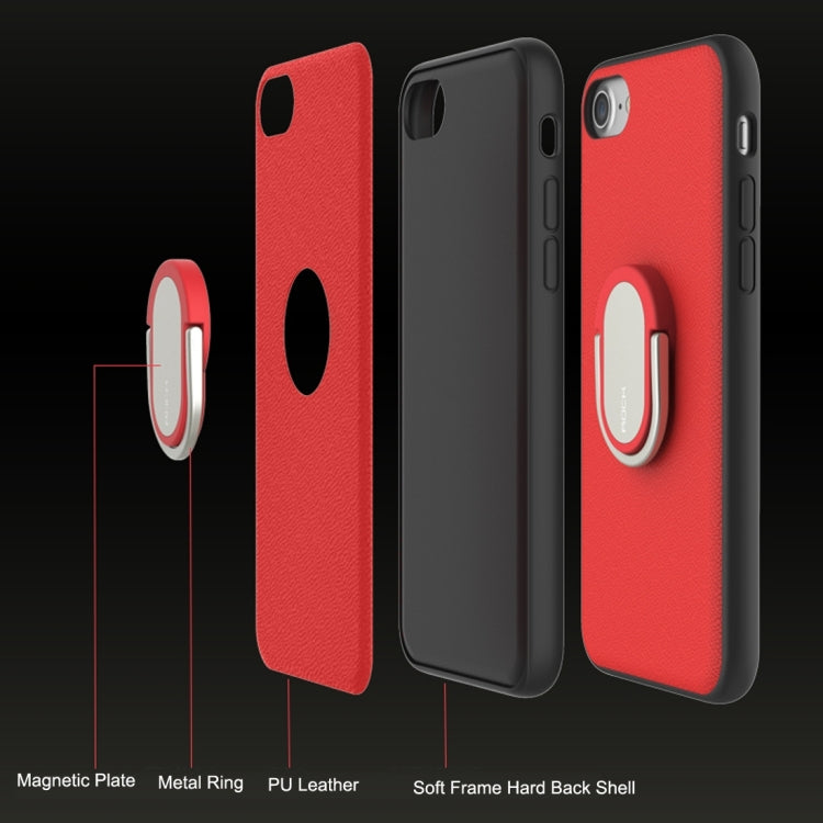 Rock for iPhone 8 Plus & 7 Plus   Antiskid Texture PU Surface + PC Protective Case with TPU Frame & Magnetic Metal Ring Holder