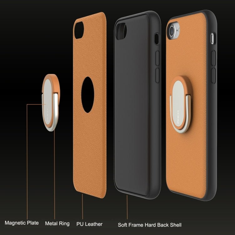 Rock for iPhone 8 Plus & 7 Plus   Antiskid Texture PU Surface + PC Protective Case with TPU Frame & Magnetic Metal Ring Holder