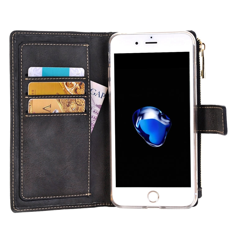 For iPhone 8 Plus & 7 Plus   Retro Style Crazy Horse Texture Horizontal Flip Leather Case with Separable Back Cover & Zip Fastener & Card Slot & Wallet & Magnetic Buckle