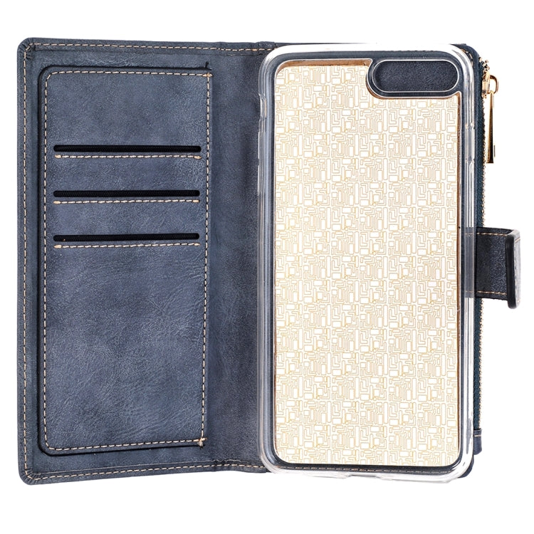 For iPhone 8 Plus & 7 Plus   Retro Style Crazy Horse Texture Horizontal Flip Leather Case with Separable Back Cover & Zip Fastener & Card Slot & Wallet & Magnetic Buckle