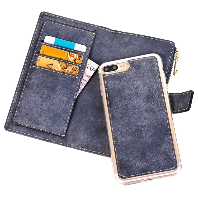 For iPhone 8 Plus & 7 Plus   Retro Style Crazy Horse Texture Horizontal Flip Leather Case with Separable Back Cover & Zip Fastener & Card Slot & Wallet & Magnetic Buckle