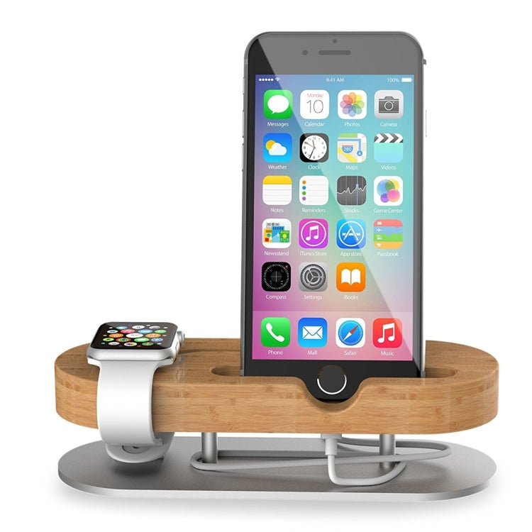 IPS-Z32 Wood + Aluminium Material Desktop Table Cellphone and Smart Watch Secure Charging Stand, For iPhone, Apple Watch