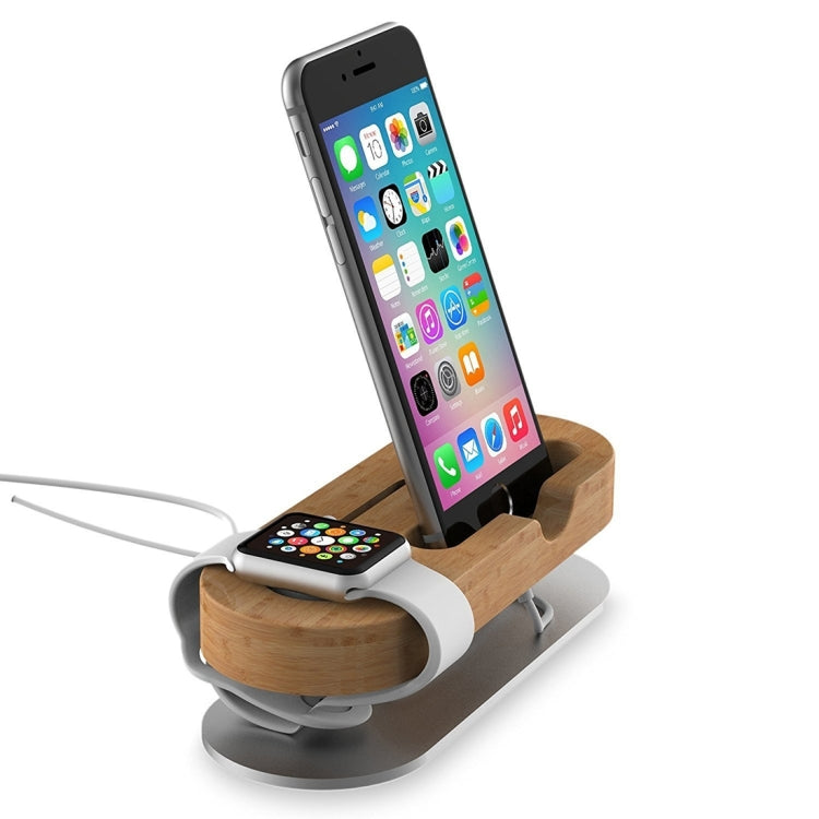 IPS-Z32 Wood + Aluminium Material Desktop Table Cellphone and Smart Watch Secure Charging Stand, For iPhone, Apple Watch