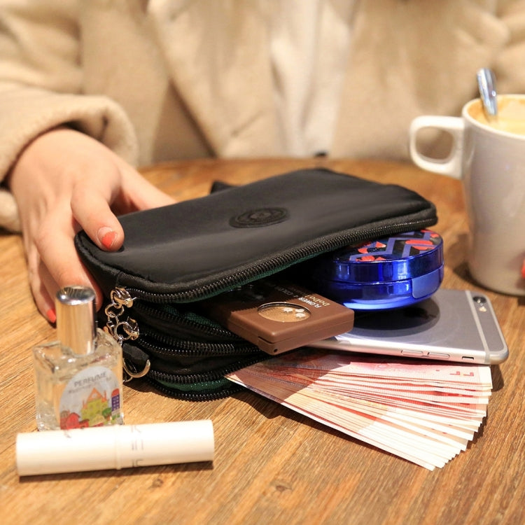 Large Capacity Three Layers Zipper Nylon Phone Protective Case Lady Shoulder Bag Hand Bag Coins Bag, Shoulder Strap Length: about 100-150cm (Black)