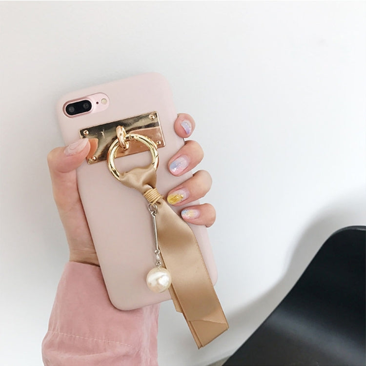 For iPhone 8 Plus & 7 Plus   Fresh Style Pearl Ribbon Pendant Shockproof Protective Back Cover Case