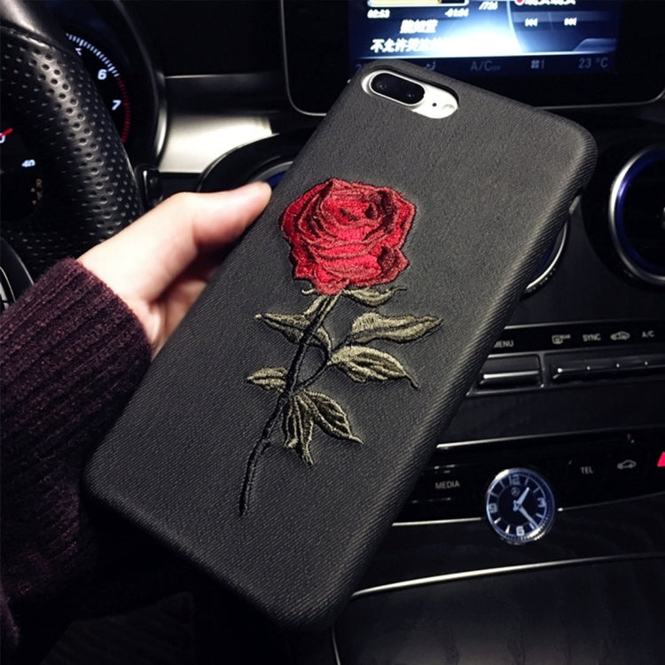 For iPhone 8 Plus & 7 Plus   Style of Literature and Art Cloth Texture Embroidery Rose Pattern Shockproof Protective Back Cover Case