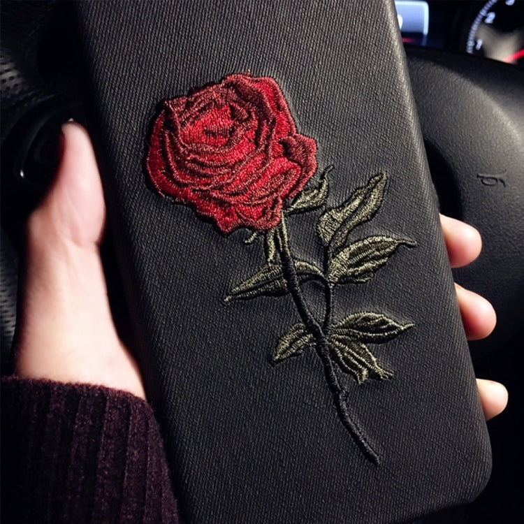 For iPhone 8 Plus & 7 Plus   Style of Literature and Art Cloth Texture Embroidery Rose Pattern Shockproof Protective Back Cover Case