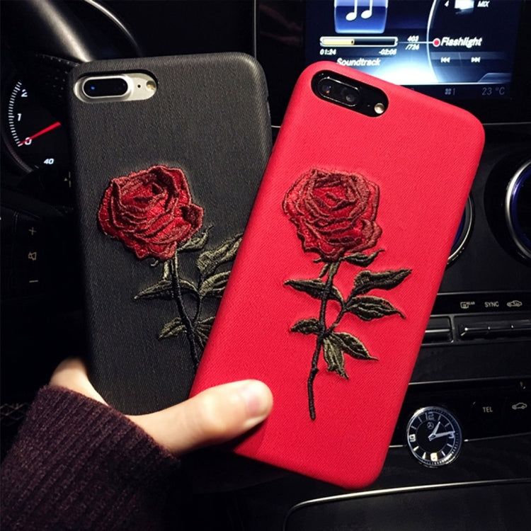 For iPhone 8 Plus & 7 Plus   Style of Literature and Art Cloth Texture Embroidery Rose Pattern Shockproof Protective Back Cover Case
