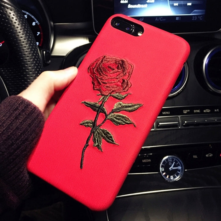 For iPhone 8 Plus & 7 Plus   Style of Literature and Art Cloth Texture Embroidery Rose Pattern Shockproof Protective Back Cover Case