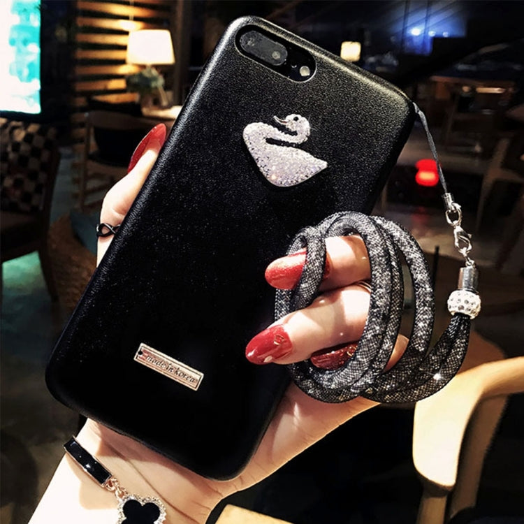 For iPhone 8 Plus & 7 Plus   Trendy Style Diamond Swan Pattern Shockproof Protective Back Cover Case with Lanyard