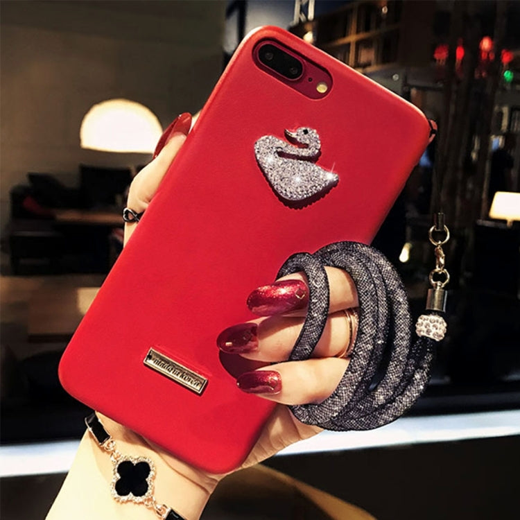 For iPhone 8 Plus & 7 Plus   Trendy Style Diamond Swan Pattern Shockproof Protective Back Cover Case with Lanyard