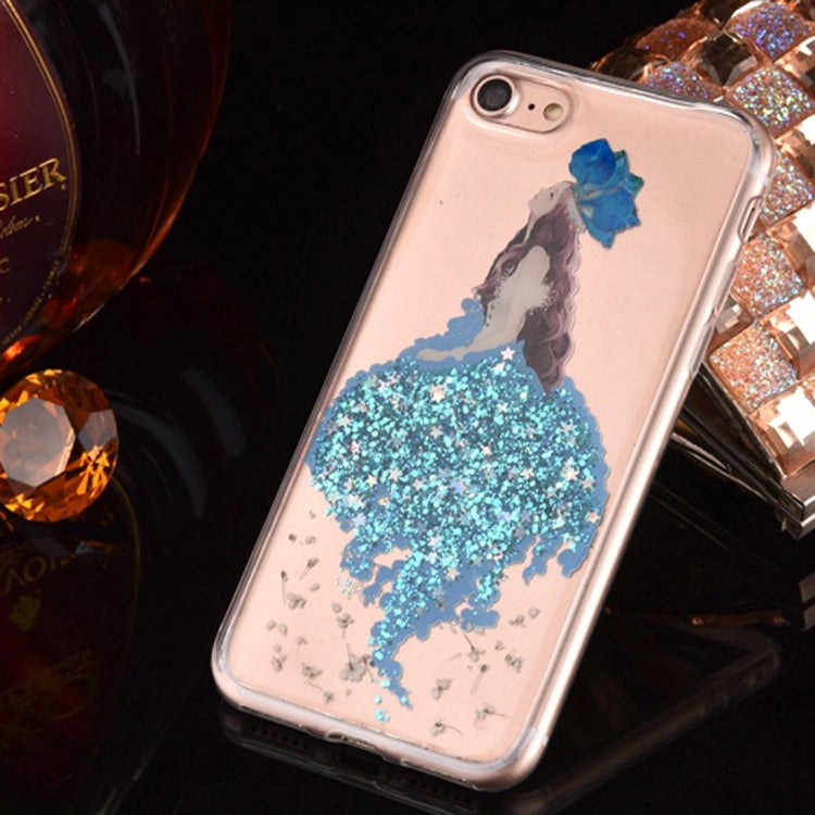 For iPhone 8 Plus & 7 Plus   Epoxy Dripping Pressed Real Dried Flower Glitter Powder Mermaid Soft TPU Protective Case Back Cover