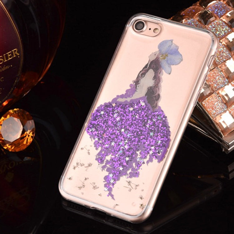 For iPhone 8 Plus & 7 Plus   Epoxy Dripping Pressed Real Dried Flower Glitter Powder Mermaid Soft TPU Protective Case Back Cover