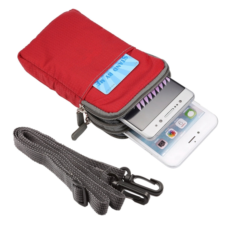 Universal Multi-function Plaid Texture Double Layer Zipper Sports Waist Bag / Shoulder Bag for iPhone X  & 7 & 7 Plus / Galaxy