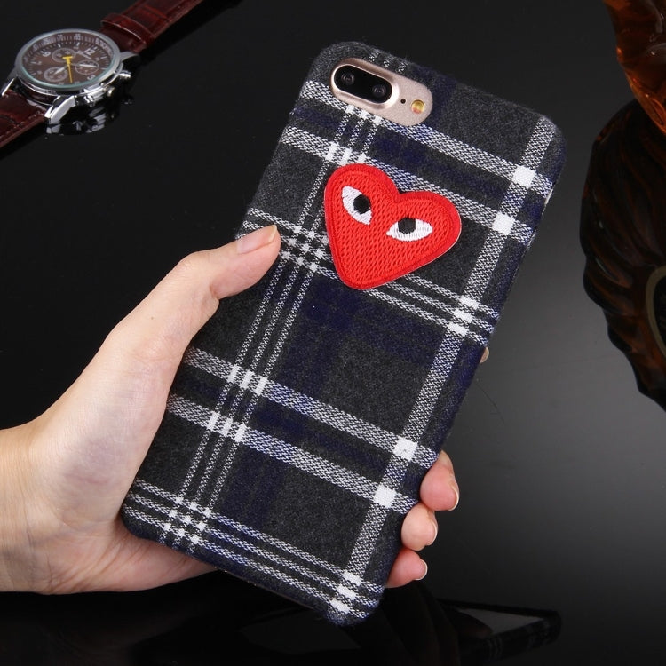 For iPhone 8 Plus & 7 Plus   Lattice Love Heart Pattern Plush Cloth PC Protective Case