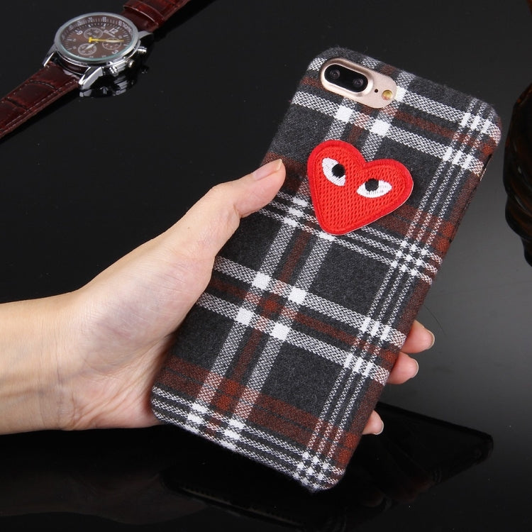For iPhone 8 Plus & 7 Plus   Lattice Love Heart Pattern Plush Cloth PC Protective Case