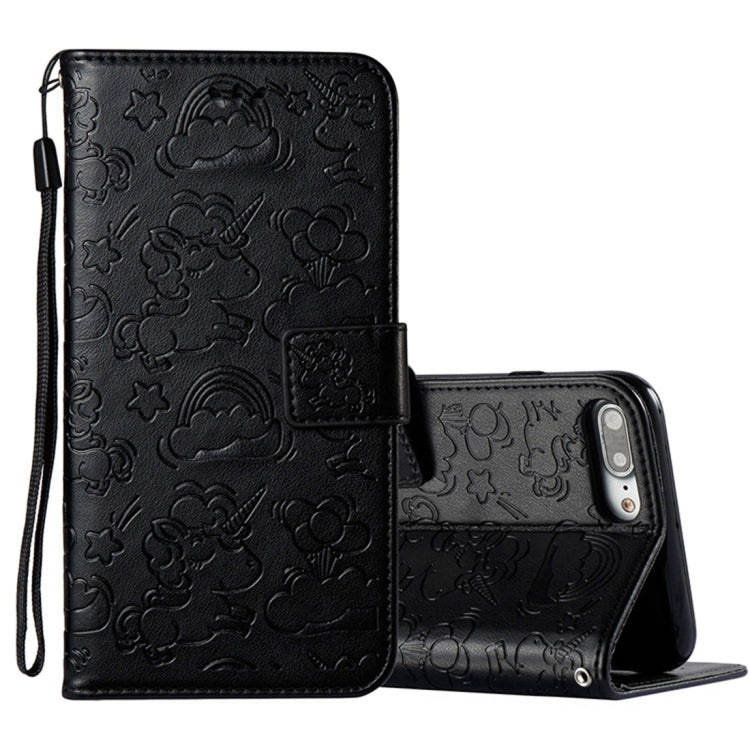 For iPhone 8 Plus & 7 Plus Embossed Horse Cloud Print Horizontal Flip Leather Case with Holder & Card Slots & Wallet & Lanyard