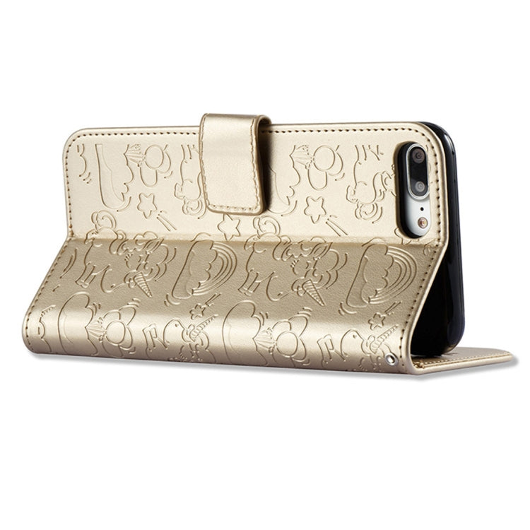 For iPhone 8 Plus & 7 Plus Embossed Horse Cloud Print Horizontal Flip Leather Case with Holder & Card Slots & Wallet & Lanyard