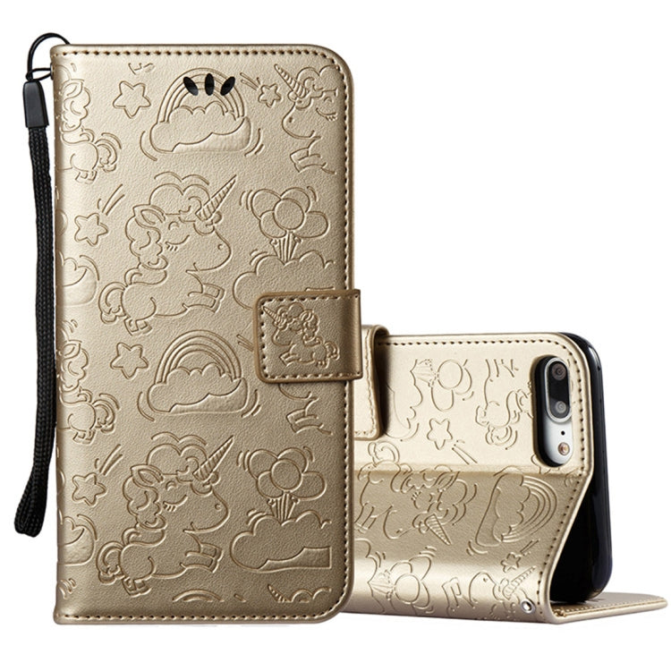 For iPhone 8 Plus & 7 Plus Embossed Horse Cloud Print Horizontal Flip Leather Case with Holder & Card Slots & Wallet & Lanyard